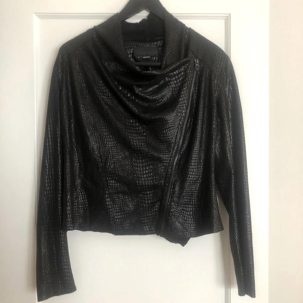 BlankNYC snake print faux leather drape front jacket w/ asymmetrical zip - Picture 2 of 6